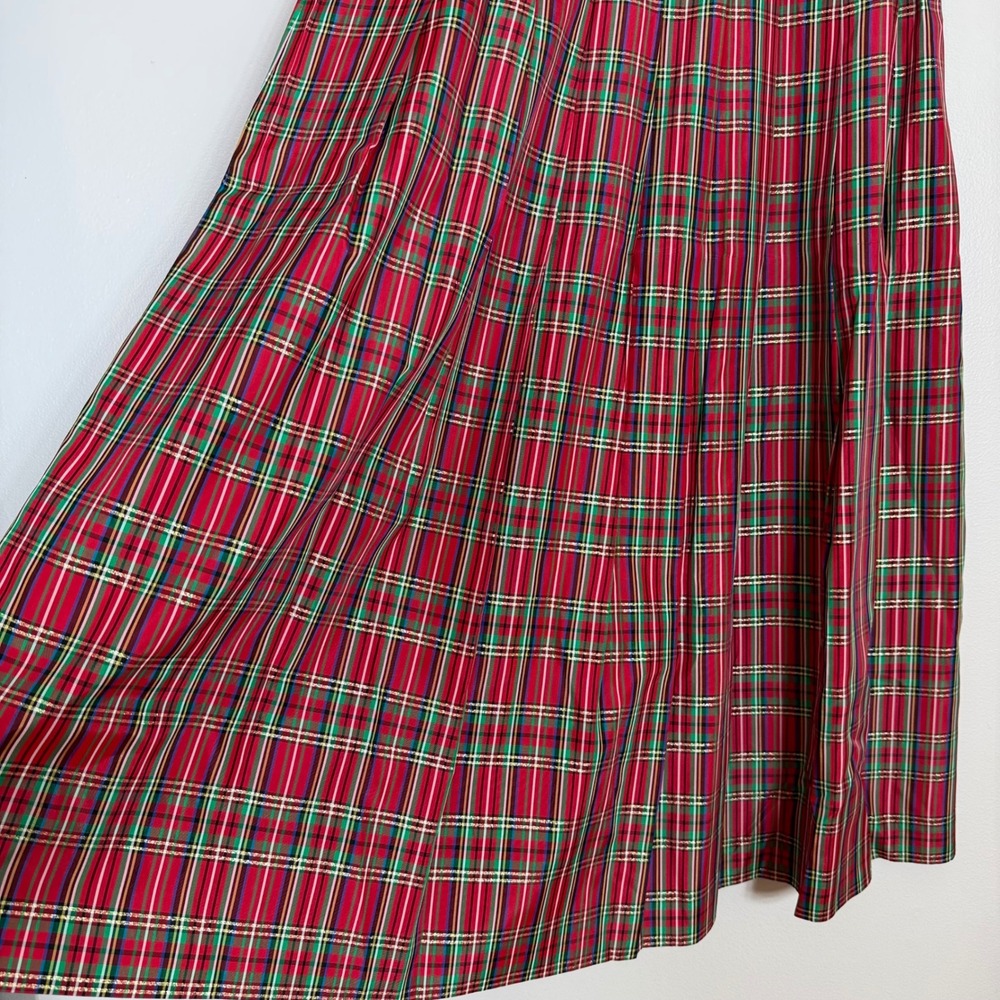 Charter Club Womens Pleated Maxi Skirt 8 Red Metallic Vtg Christmas Tartan Plaid - Picture 4 of 10